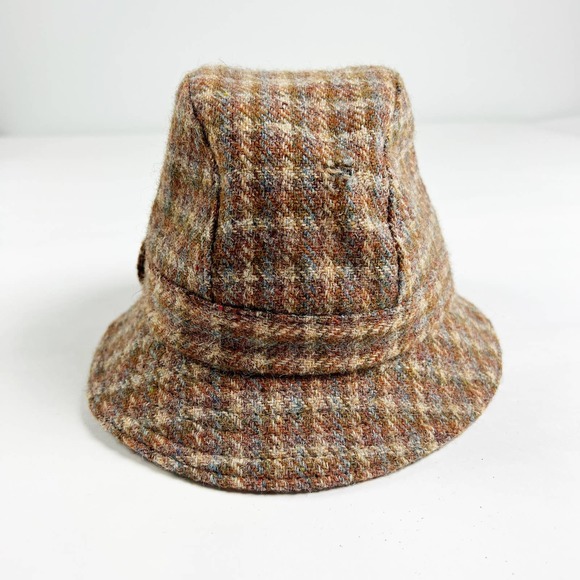 Vintage womens brown plaid wool walking hat Afonwen Woollen Mill - Picture 2 of 8